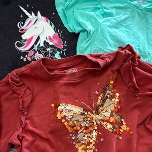 Bundle 3 girls tops sweatshirt unicorn butterfly ruffle stars lot